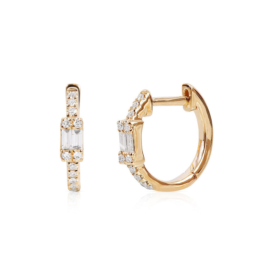 14k Rose Gold Pave Diamond Huggie Hoops with Security Latch