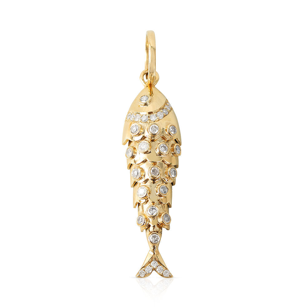 14k Solid Gold & Diamond Fish online Charm, Yellow Gold, Full Pave Diamonds, (14K-DCH-846)