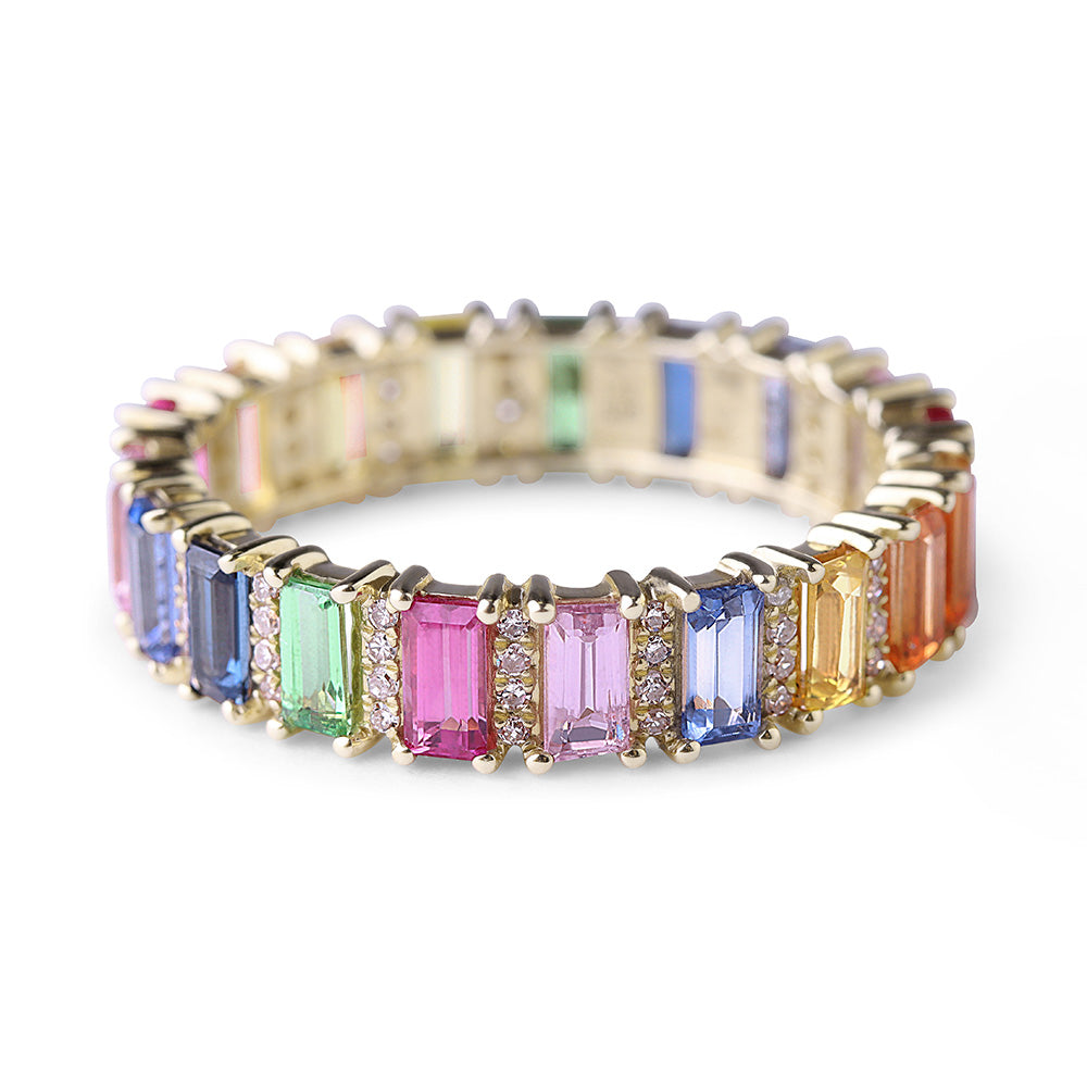 14K Gold Rainbow Multicolor Sapphire (4MM) Eternity Ring – Noray Designs