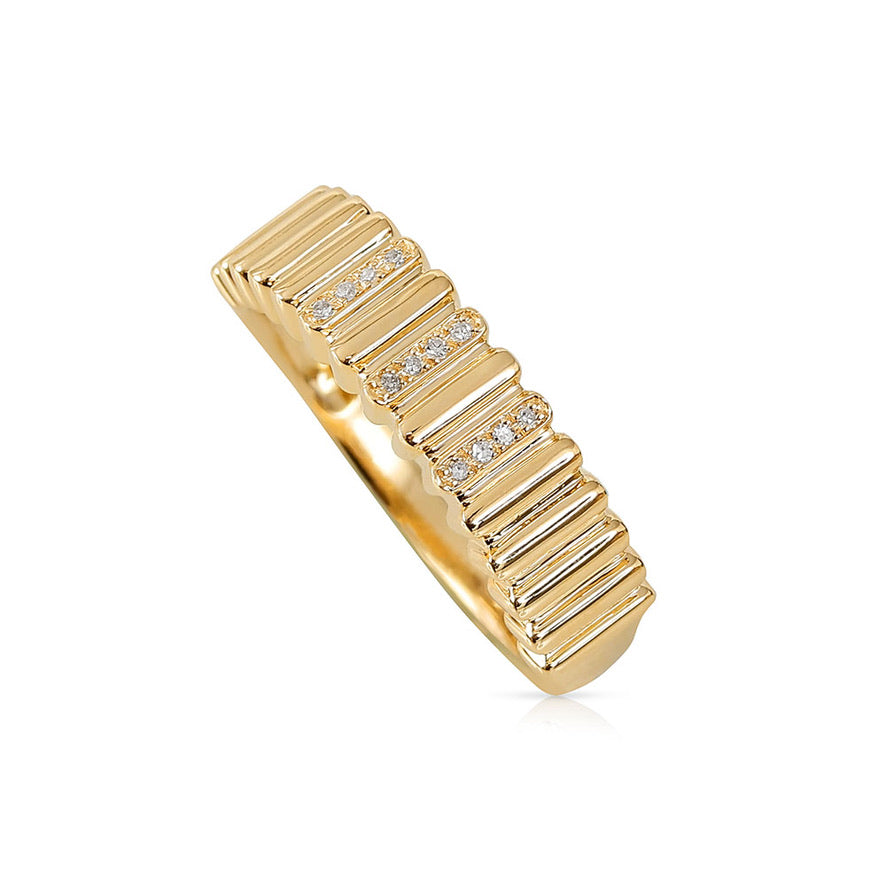 14K GOLD AND DIAMOND FLUTED RING MEDIUM