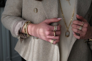 14K GOLD AND HALF DIAMOND CIGAR BAND RING