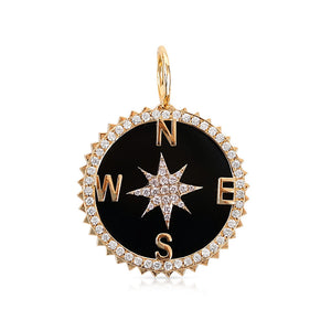 DIAMOND & ONYX COMPASS CHARM WITH JAGGED EDGE