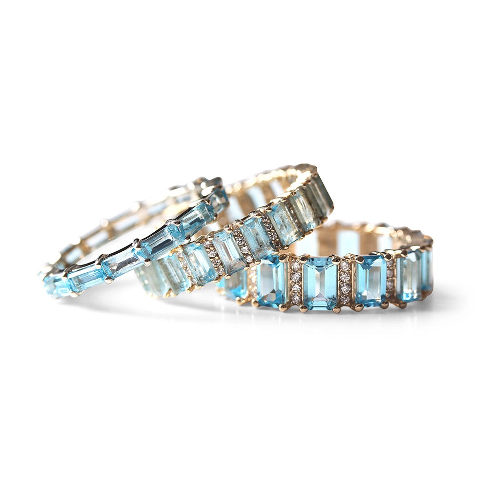 TOPAZ AND DIAMOND EMERALD CUT ETERNITY BAND 