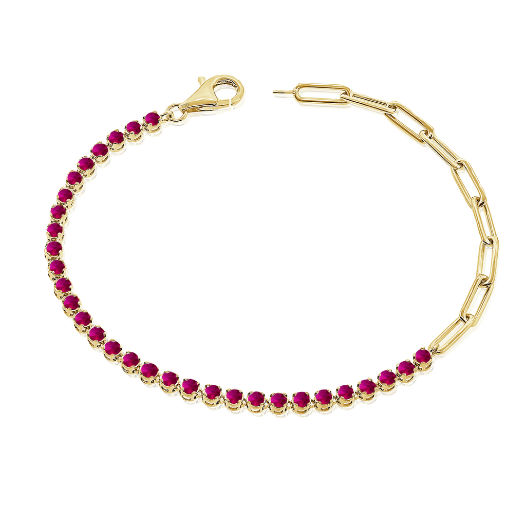 SALT. Fine Jewelry | HALF RED RUBY TENNIS AND PAPERCLIP CHAIN BRACELET