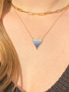LARGE BLUE OMBRE HEART NEACKLACE IN 14K YELLOW GOLD